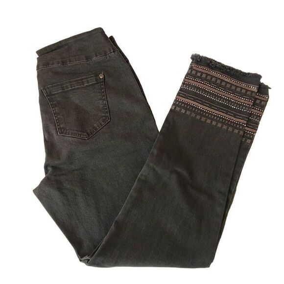 Lisette L Montreal Womens Charcoal Gray Embroidered Crystal Hem Denim Jeans - Picture 3 of 16